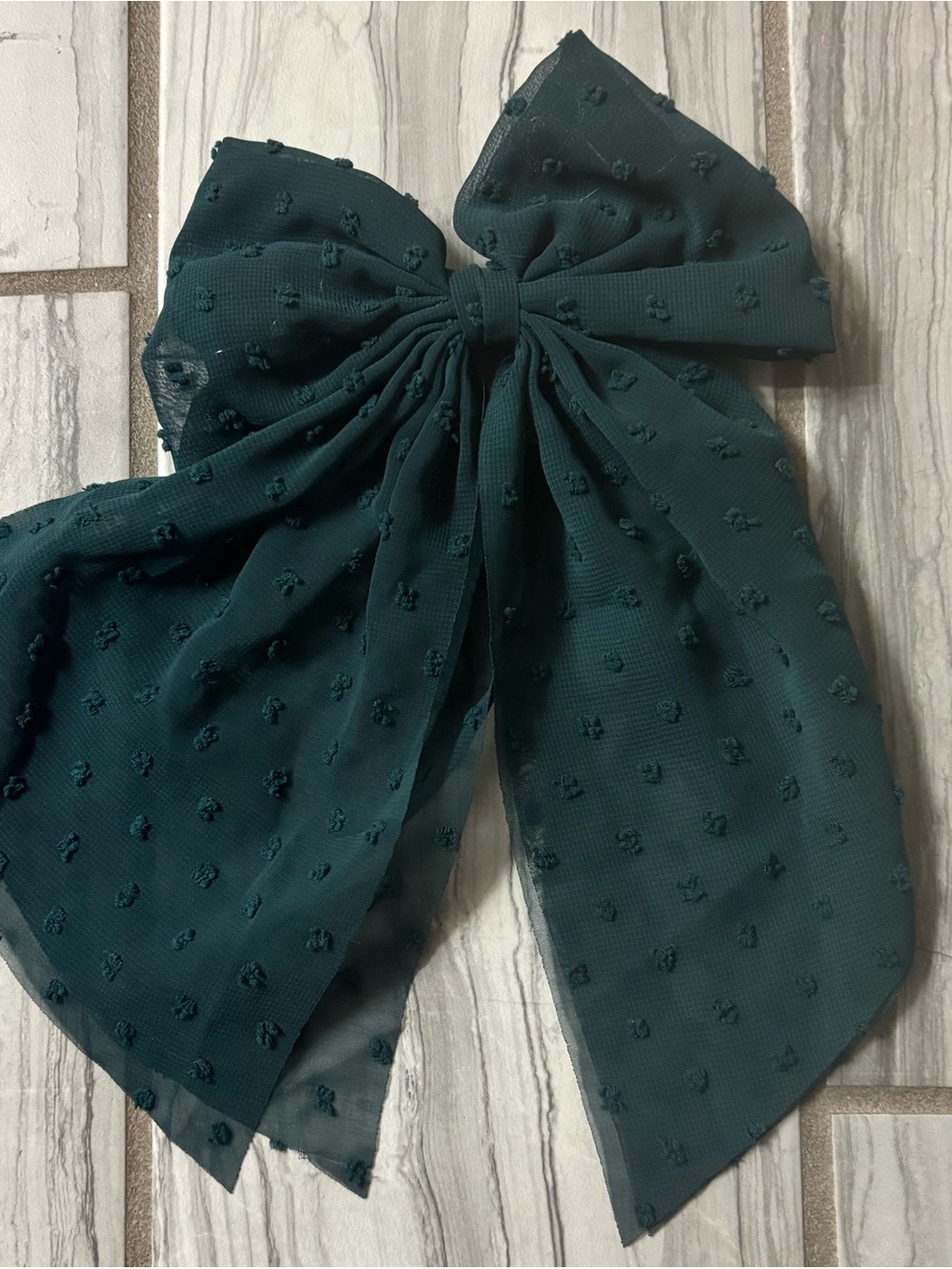 Teal Swiss Dot Chiffon Bow Hair Clip
